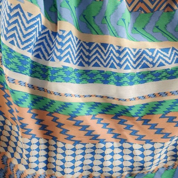 City Triangles Dress Women Small Blue Aztec Print Front Belted Round Neck Mini - Picture 8 of 11